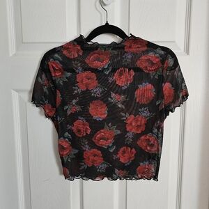 SHEIN Rose Print Mesh Crop Top